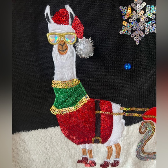 NEW Merry & Bright Ugly Sweater Christmas Rock the Bells PlusSize 2X Sequin Lama - Picture 6 of 14